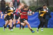 4 March 2017; Meagan Parkinson of Wicklow intercepts a pass to run in and score her side's third try during the Leinster Women’s Day Division 3 Playoffs match between Wicklow and Garda/Westmanstown at St. Michael's College in Ailesbury Road, Dublin. Photo by David Fitzgerald/Sportsfile