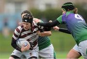 4 March 2017; Nicola Caldbeck of Tullow is tackled by Hannah O'Connor, left, and Aishling Doherty, right, of CYM during the Leinster Women’s League Division 2 Playoffs match between Tullow and CYM at Donnybrook Stadium in Donnybrook, Dublin. Photo by Eóin Noonan/Sportsfile