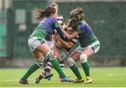 4 March 2017; Katie O'Brien of Tullow is tackled by Rachel Horan, left, and Monica Beresfrord, right, of CYM during the Leinster Women’s League Division 2 Playoffs match between Tullow and CYM at Donnybrook Stadium in Donnybrook, Dublin. Photo by Eóin Noonan/Sportsfile