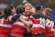 4 March 2017; Marleyn-Cristin Kallas, centre, of Wicklow celebrates her side's victory with team mates following the the Leinster Women’s Day Division 3 Playoffs match between Wicklow and Garda/Westmanstown at St. Michael's College in Ailesbury Road, Dublin. Photo by David Fitzgerald/Sportsfile