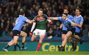 4 March 2017; Andy Moran of Mayo in action against Dublin players, from left, Darren Daly, Brian Fenton and Michael Fitzsimons during the Allianz Football League Division 1 Round 4 match between Dublin and Mayo at Croke Park in Dublin. Photo by Brendan Moran/Sportsfile
