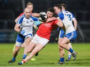 4 March 2017; Ronan O’Neill of Tyrone  in action against Gavin Doogan and Ryan Wylie of Monaghan during the Allianz Football League Division 1 Round 4 match between Tyrone and Monaghan at Healy Park in Omagh, Co Tyrone. Photo by Oliver McVeigh/Sportsfile