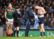 4 March 2017; Dean Rock of Dublin changes his jersey during the Allianz Football League Division 1 Round 4 match between Dublin and Mayo at Croke Park in Dublin. Photo by David Fitzgerald/Sportsfile