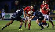 4 March 2017; Rhys Marshall of Munster is tackled by Nick Williams and Anton Peikrishvili of Cardiff Blues during the Guinness PRO12 Round 17 match between Cardiff Blues and Munster at the BT Sport Arms Park in Cardiff, Wales. Photo by Darren Griffiths/Sportsfile