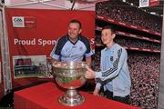 6 August 2011; Dublin supporters Richard Gregan with his son Brian, pictured with the Sam Maguire before the GAA Football All-Ireland Senior Championship Quarter-Final, Dublin v Tyrone, Croke Park, Dublin. Picture credit: David Maher / SPORTSFILE