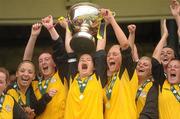 7 August 2011; St Catherine’s LFC, Dublin, captain Niamh Connolly lifts the FAI Umbro Women's Senior Challenge Cup. FAI Umbro Women's Senior Challenge Cup Final 2011, Wilton United, Cork v St Catherine’s LFC, Dublin, Turners Cross, Cork. Photo by Sportsfile