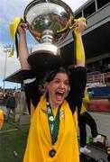 7 August 2011; Niamh Connolly, captain of St Catherine’s LFC, Dublin, celebrates with the FAI Umbro Women's Senior Challenge Cup after the game. FAI Umbro Women's Senior Challenge Cup Final 2011, Wilton United, Cork v St Catherine’s LFC, Dublin, Turners Cross, Cork. Photo by Sportsfile