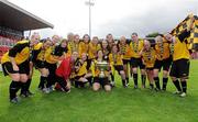 7 August 2011; St Catherine’s LFC, Dublin, celebrate with the FAI Umbro Women's Senior Challenge Cup after the game. FAI Umbro Women's Senior Challenge Cup Final 2011, Wilton United, Cork v St Catherine’s LFC, Dublin, Turners Cross, Cork. Photo by Sportsfile