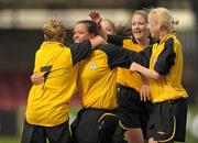 7 August 2011; Noelle Murray, 2nd from left, St Catherine’s LFC, Dublin, is congratulated by team-mates Amy McLoughlin, left and Caroline Thorpe, right, after scoring her side's 3rd goal. FAI Umbro Women's Senior Challenge Cup Final 2011, Wilton United, Cork v St Catherine’s LFC, Dublin, Turners Cross, Cork. Photo by Sportsfile