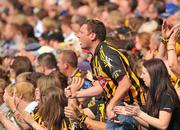 7 August 2011; A Kilkenny supporter cheers on his team from the Cusack Stand during the GAA Hurling All-Ireland Senior Championship Semi-Final, Kilkenny v Waterford, Croke Park, Dublin. Picture credit: Daire Brennan / SPORTSFILE