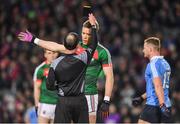 4 March 2017; Donal Vaughan of Mayo is shown a black card by referee David Coldrick during the Allianz Football League Division 1 Round 4 match between Dublin and Mayo at Croke Park in Dublin. Photo by Brendan Moran/Sportsfile