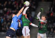 4 March 2017; Keith Higgins of Mayo blocks a fisted effort from Paddy Andrews of Dublin after his penalty was saved in the second half during the Allianz Football League Division 1 Round 4 match between Dublin and Mayo at Croke Park in Dublin. Photo by Brendan Moran/Sportsfile