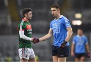 4 March 2017; Brendan Harrison of Mayo shakes hands with Emmet Ó Conghaile of Dublin followiing the the Allianz Football League Division 1 Round 4 match between Dublin and Mayo at Croke Park in Dublin. Photo by David Fitzgerald/Sportsfile