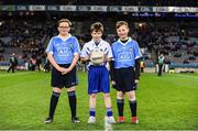 4 March 2017; Allianz mascots, from left, Aaron Miller, from St Brigid's NS, Killester, Dublin, John Chew, St Pius X NS, Templeogue, Dublin, and Cian Lumley, St Brigid's NS, Killester, Dublin, ahead of the Allianz Football League Division 1 Round 4 game between Dublin and Mayo at Croke Park in Dublin. Photo by Brendan Moran/Sportsfile