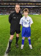 4 March 2017; Allianz mascot John Chew St Pius X NS, Templeogue, Dublin, with referee David Coldrick ahead of the Allianz Football League Division 1 Round 4 game between Dublin and Mayo at Croke Park in Dublin. Photo by Brendan Moran/Sportsfile