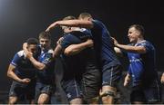 4 March 2017; Leinster players, from left, Adam Byrne, Luke McGrath, Ed Byrne, Dan Leavy, Ross Molony and Bryan Byrne celebrate after Ed Byrne scored his side's sixth try during the Guinness PRO12 Round 17 match between Leinster and Scarlets at the RDS Arena in Ballsbridge, Dublin. Photo by Stephen McCarthy/Sportsfile