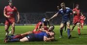4 March 2017; Ed Byrne of Leinster goes over to score his side's sixth try during the Guinness PRO12 Round 17 match between Leinster and Scarlets at the RDS Arena in Ballsbridge, Dublin. Photo by Stephen McCarthy/Sportsfile