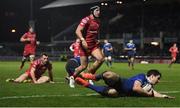 4 March 2017; Joey Carbery of Leinster goes over to score his side's fifth try during the Guinness PRO12 Round 17 match between Leinster and Scarlets at the RDS Arena in Ballsbridge, Dublin. Photo by Stephen McCarthy/Sportsfile