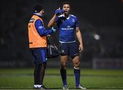 4 March 2017; Adam Byrne receives a drink from Leinster head physiotherapist Garreth Farrell during the Guinness PRO12 Round 17 match between Leinster and Scarlets at the RDS Arena in Ballsbridge, Dublin. Photo by Stephen McCarthy/Sportsfile
