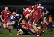 4 March 2017; Hayden Triggs of Leinster is tackled by Tadhg Beirne of Scarlets during the Guinness PRO12 Round 17 match between Leinster and Scarlets at the RDS Arena in Ballsbridge, Dublin. Photo by Stephen McCarthy/Sportsfile