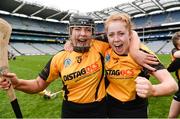 5 March 2017; Katherine Crooks, left, and Michelle Nolan of Myshall celebrate following their side's victory during the AIB All-Ireland Intermediate Camogie Club Championship Final game between Myshall and Eglish at Croke Park in Dublin. Photo by Seb Daly/Sportsfile
