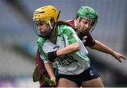 5 March 2017; Siobhán McGrath of Sarsfields in action against Josie McMullan of Slaughtneil during the AIB All-Ireland Senior Camogie Club Championship Final game between Sarsfields and Slaughtneil at Croke Park in Dublin. Photo by Seb Daly/Sportsfile