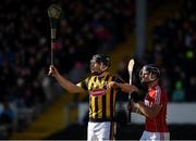 5 March 2017; Walter Walsh of Kilkenny and Colm Spillane of Cork use their hurleys to shield their eyes from the sun during the Allianz Hurling League Division 1A Round 3 match between Kilkenny and Cork at Nowlan Park in Kilkenny. Photo by Ray McManus/Sportsfile