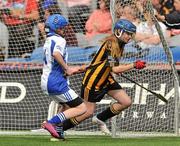 7 August 2011; Rachel Walsh, Barnasshrone N.S., Mountmellick, Co. Laois, representing Kilkenny, right, in action against Edel Byrne, Rathcoyle N.S., Kiltegan, Co. Wicklow, representing Waterford. Go Games Exhibition - Sunday 7th August 2011. Croke Park, Dublin. Picture credit: Daire Brennan / SPORTSFILE