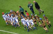 7 August 2011; Players shake hands after the game. Go Games Exhibition - Sunday 7th August 2011. Croke Park, Dublin. Picture credit: Brendan Moran / SPORTSFILE