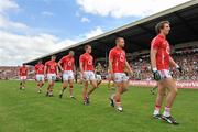 3 July 2011; Cork players, from right, Aidan Walsh, Ciaran Sheehan, Patrick Kelly, Pearse O'Neill, Daniel Goulding, Donncha O'Connor and Paul Kerrigan during the pre-match parade before the game. Munster GAA Football Senior Championship Final, Kerry v Cork, Fitzgerald Stadium, Killarney, Co. Kerry. Picture credit: Brendan Moran / SPORTSFILE
