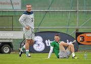 9 August 2011; Republic of Ireland captain Robbie Keane, right, and Richard Dunne during squad training ahead of their side's international friendly against Croatia on Wednesday. Republic of Ireland Squad Training, Gannon Park, Malahide, Co. Dublin. Picture credit: David Maher / SPORTSFILE