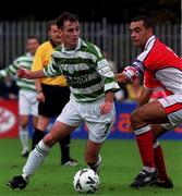 17 March 2002; Derek Treacy of Shamrock Rovers in action against Paul Osam of St Patricks Athletic. during the Eircom League Premier Division match between Shelbourne and Shamrock Rovers at Tolka Park in Dublin. Photo by David Maher/Sportsfile