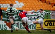 17 March 2002; Eoin Heary of Shelbourne, 2, scores his sides second goal during the Eircom League Premier Division match between Shelbourne and Shamrock Rovers at Tolka Park in Dublin. Photo by David Maher/Sportsfile