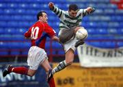 17 March 2002; Shane Robinson of Shamrock Rovers in action against Stephen Geogeghan of Shelbourne during the Eircom League Premier Division match between Shelbourne and Shamrock Rovers at Tolka Park in Dublin. Photo by David Maher/Sportsfile