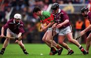 17 March 2002; Johnny Pilkington of Birr is challenged for possession by Jamie Cannon, left, and Michael Donoghue of Clarinbridge during the AIB All-Ireland Club Hurling Championship Final match between Birr and Clarinbridge at Semple Stadium in Thurles, Tipperary. Photo by Ray McManus/Sportsfile