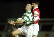17 March 2002; Willie Burke of St Patrick's Athletic in action against Tony Grant of Shamrock Rovers during the Eircom League Premier Division match between Shelbourne and Shamrock Rovers at Tolka Park in Dublin. Photo by David Maher/Sportsfile