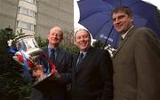 24 February 2002; Limerick Manager Eamonn Cregan, left, with Donal Bollard of Allianz and Meath Manager Michael Duignan during the launch of the Allianz National Hurling League at the Berkeley Court in Dublin. Photo by Brendan Moran/Sportsfile