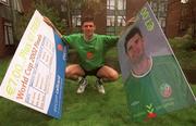 25 March 2002; Niall Quinn at the release of the eircom World Cup Callcard Collection ahead of a Republic of Ireland training session at John Hyland Park in Baldonnel, Dublin. Photo by David Maher/Sportsfile