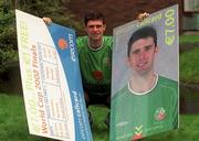25 March 2002; Niall Quinn at the release of the eircom World Cup Callcard Collection ahead of a Republic of Ireland training session at John Hyland Park in Baldonnel, Dublin. Photo by David Maher/Sportsfile