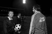 25 March 1981; Republic of Ireland manager Eoin Hand, right, remonstrates with Portuguese referee Raul Nazare after  the Fifa World Cup Group 2 Qualifying match between Belgium and Republic of Ireland at Heysel Stadium in Brussels, Belgium. Photo by Ray McManus/Sportsfile