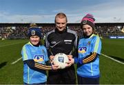 5 March 2017; Referee Barry Cassidy with Junior Club Rossei mascots Molly Rose Finneran, left, and Madison Casey before the Allianz Football League Division 1 Round 4 match between Roscommon and Kerry at Dr Hyde Park in Roscommon. Photo by Stephen McCarthy/Sportsfile