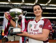 5 March 2017; Mary Kelly of Slaughtneil with the Bill & Agnes Carroll Cup following her side's victory during the AIB All-Ireland Senior Camogie Club Championship Final game between Sarsfields and Slaughtneil at Croke Park in Dublin. Photo by Seb Daly/Sportsfile