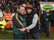 5 March 2017; Offaly manager Pat Flanagan and Armagh manager Kieran McGeeney shake hands after the game.Allianz Football League Division 3 Round 4 match between Armagh and Offaly held at the Athletic grounds, in Armagh. Photo by Philip Fitzpatrick/Sportsfile