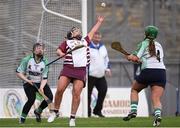 5 March 2017; Mary Kelly of Slaughtneil in action against Yvonne Lyons, left, and Aisling Spellman of Sarsfields during the AIB All-Ireland Senior Camogie Club Championship Final game between Sarsfields and Slaughtneil at Croke Park in Dublin. Photo by Seb Daly/Sportsfile