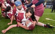 5 March 2017; Mary Kelly and Eilís Ní Chaiside of Slaughtneil embrace following their side's victory during the AIB All-Ireland Senior Camogie Club Championship Final game between Sarsfields and Slaughtneil at Croke Park in Dublin. Photo by Seb Daly/Sportsfile