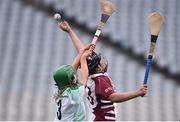 5 March 2017; Laura Ward of Sarsfields in action against Mary Kelly of Slaughtneil during the AIB All-Ireland Senior Camogie Club Championship Final game between Sarsfields and Slaughtneil at Croke Park in Dublin. Photo by Seb Daly/Sportsfile
