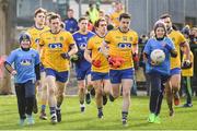 5 March 2017; Junior Club Rossie mascots Molly Rose Finneran, left, and Madison Casey lead Roscommon out before the Allianz Football League Division 1 Round 4 match between Roscommon and Kerry at Dr Hyde Park in Roscommon. Photo by Stephen McCarthy/Sportsfile