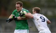 5 March 2017; Che Cullen of Fermanagh in action against Tommy Moolick of Kildare during the Allianz Football League Division 2 Round 4 match between Kildare and Fermanagh at St Conleth's Park in Newbridge, Co Kildare. Photo by Piaras Ó Mídheach/Sportsfile