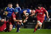 4 March 2017; Hayden Triggs of Leinster is tackled by Tadhg Beirne of Scarlets during the Guinness PRO12 Round 17 match between Leinster and Scarlets at the RDS Arena in Ballsbridge, Dublin. Photo by Ramsey Cardy/Sportsfile