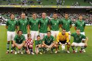 10 August 2011; Mascots Ronan McRory and Jade Packinham with The Republic of Ireland team, back row, left to right, Sean St. Ledger, Glenn Whelan, Stephen Ward, Richard Dunne, Darron Gibson, Stephen Kelly and Shane Long. Front row, left to right, Stephen Hunt, Robbie Keane, Shay Given and Damien Duff. International Soccer Friendly, Republic of Ireland v Croatia, Aviva Stadium, Lansdowne Road, Dublin. Picture credit: Pat Murphy / SPORTSFILE